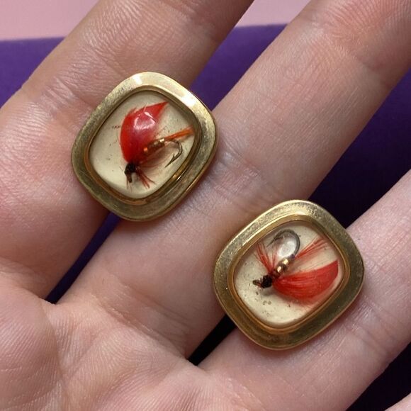 💛 Vintage Hayward 12k Gold Filled Hook Fly Fishing Cuff Links - Picture 5 of 5